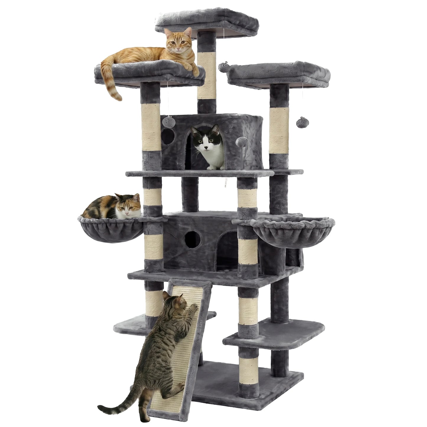 173cm 68in Cat Tree Tower, 2 Condos 3 Perches Scratching Post