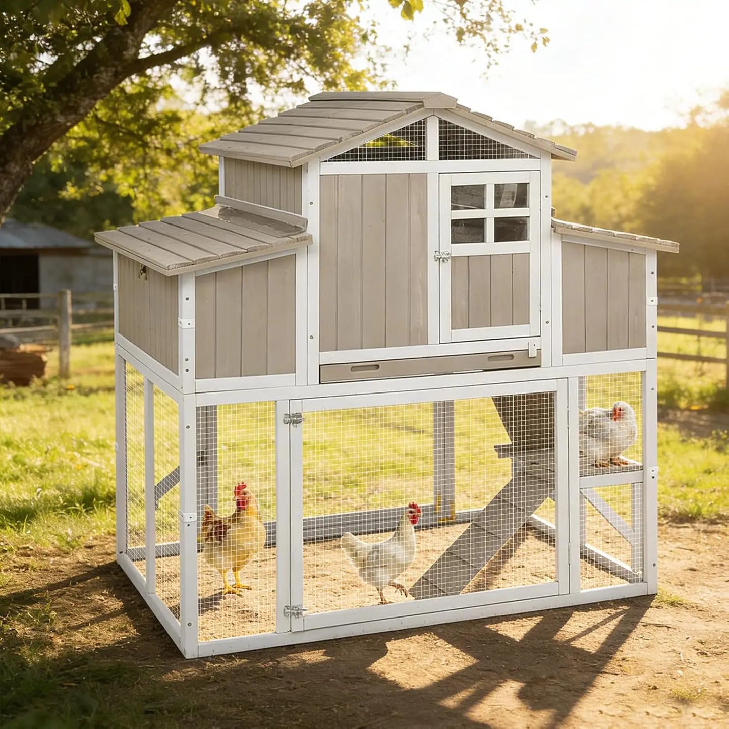 Wooden Chicken Coop 4 Nest Box Waterproof Roof