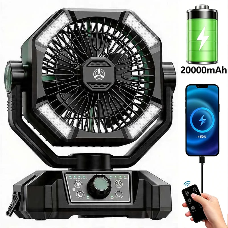 Camping Fan with 4 LED Lantern 8 Speeds