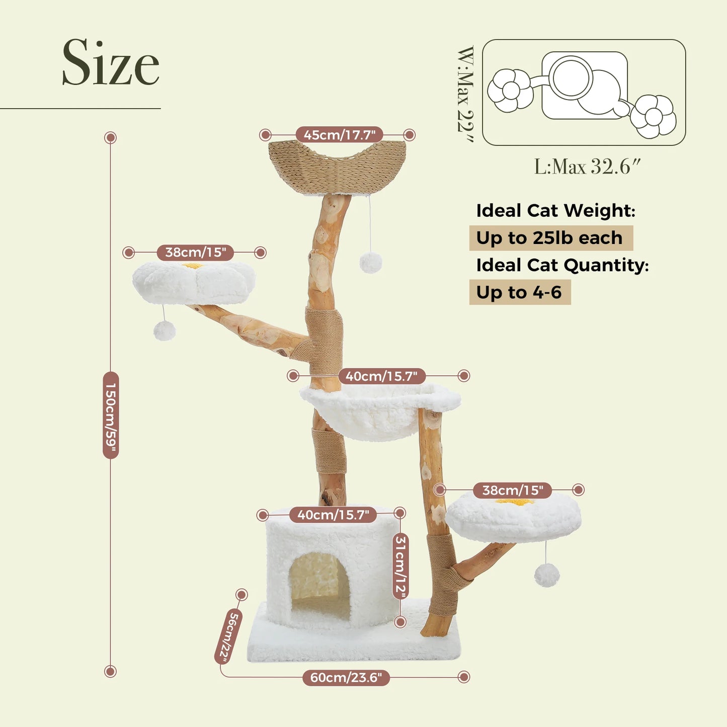 Cat Tree Tower, Wicker Basket Bed, Condo, Ball