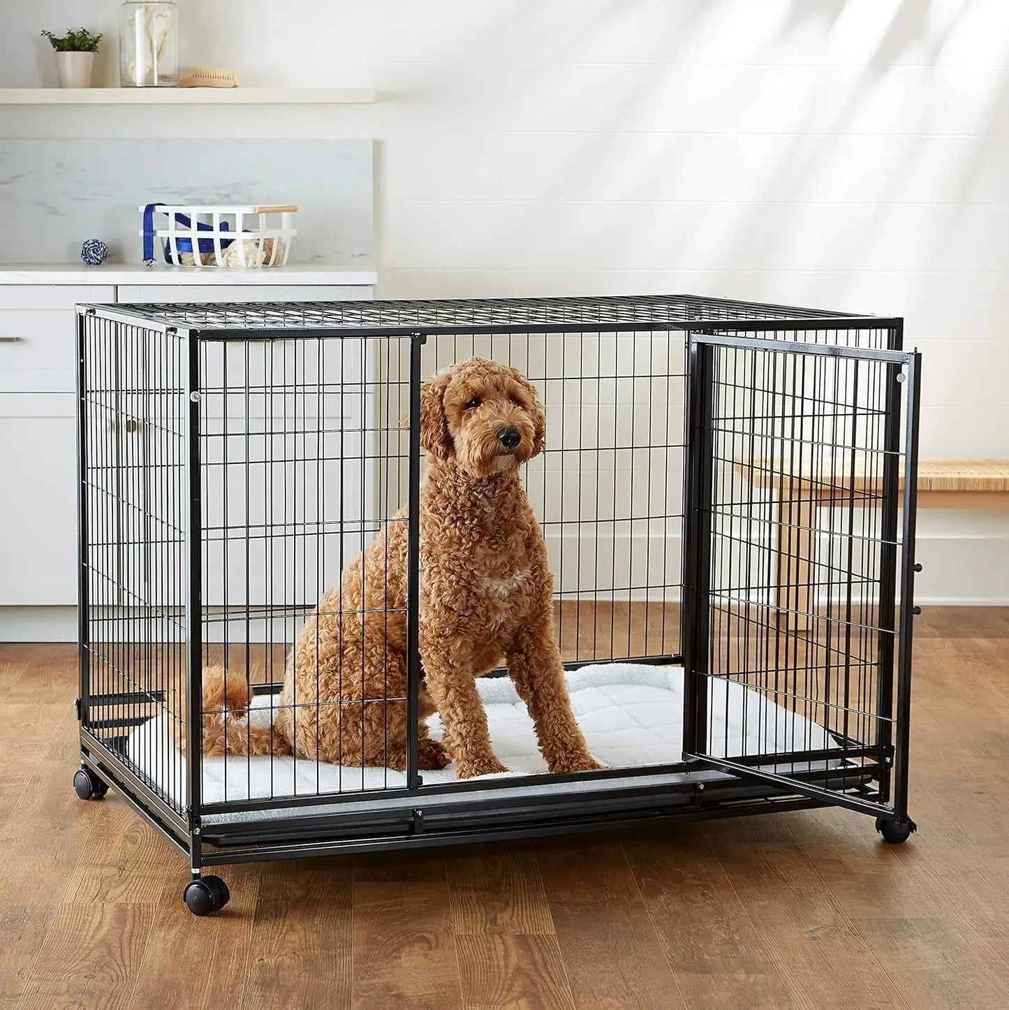 Portable Stackable Dog Kennel, Black, 48.2" L x 37.8" W x 42.5" H