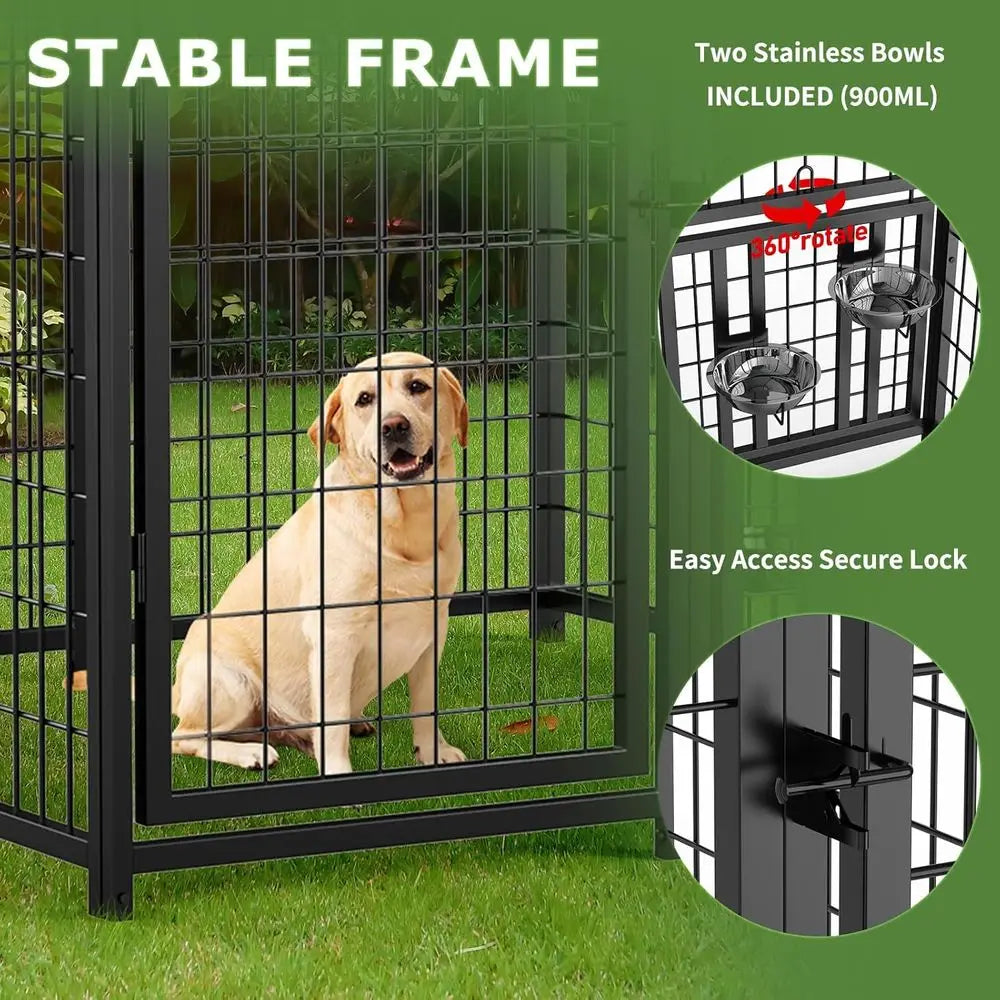 Outdoor Metal Dog Kennel with Roof - 4ft x 4ft