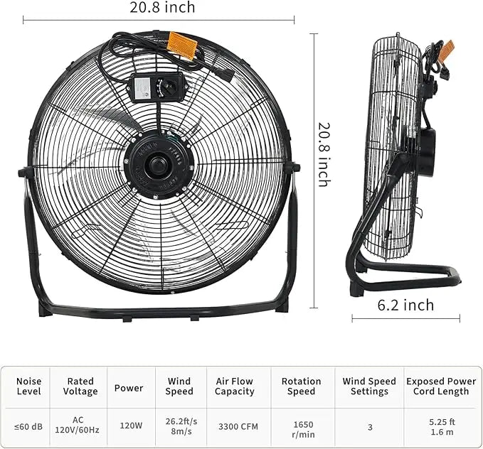 18/20 Inch Floor Fan, 3 Speeds 4800 CFM High Velocity