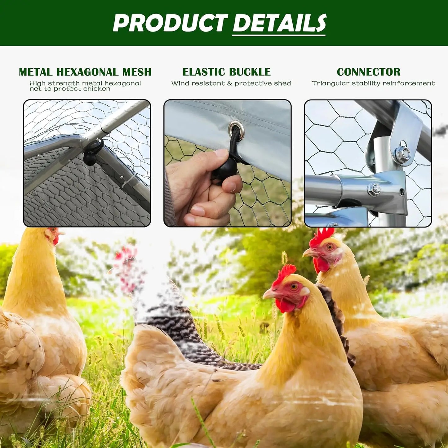 Metal Round Top Chicken Coop Cover Outdoor Run 25x9x6.5ft