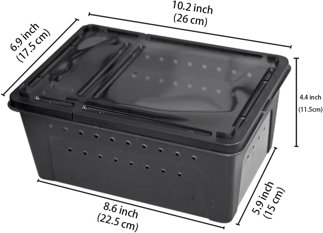 Portable Reptile Terrarium Habitat for Mini Pet Houses Breathable Holes Stackable Container (Black-M)