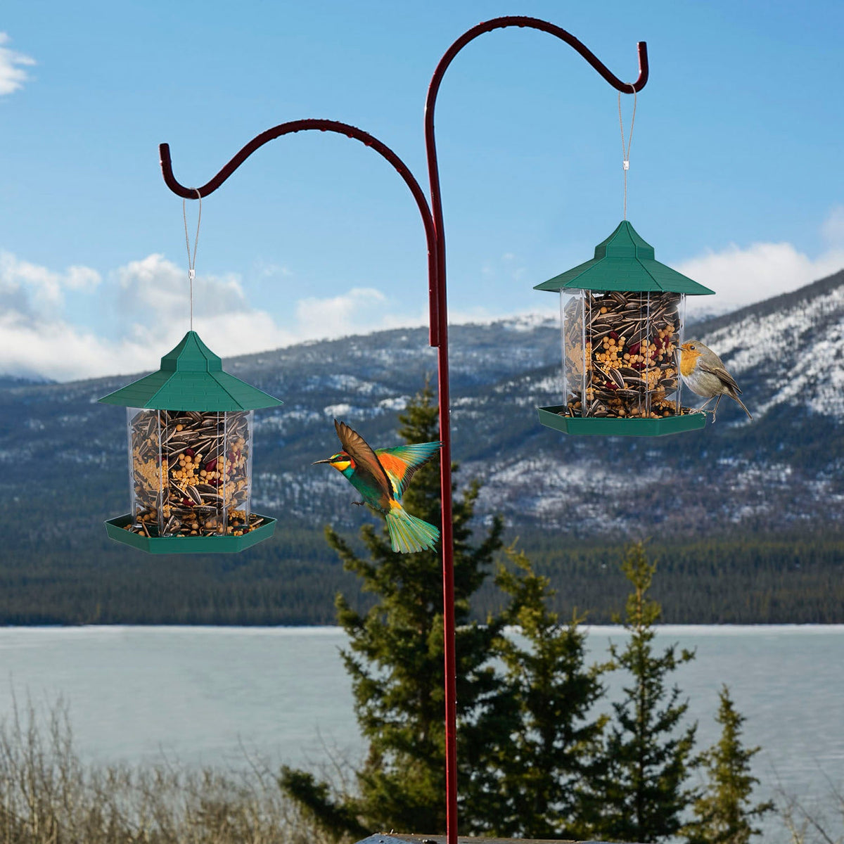 Hanging Gazebo Wild Bird Feeder Outdoor Bird Seed Station with Large Capacity 6 Feeder Ports for Garden Patio Park Weatherproof Easy To Refill