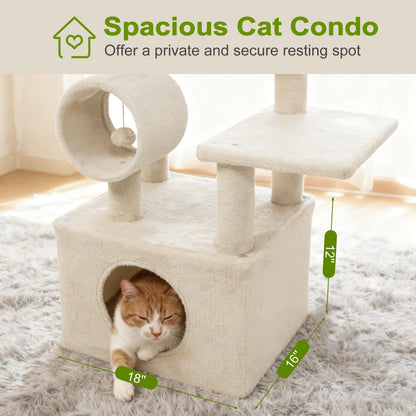 48 Inches Tall Cat Tree Multi-Level Kitten Tower with Large Condo Padded Top Perch