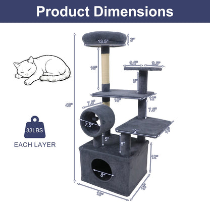 48 Inches Tall Cat Tree Multi-Level Kitten Tower with Large Condo Padded Top Perch