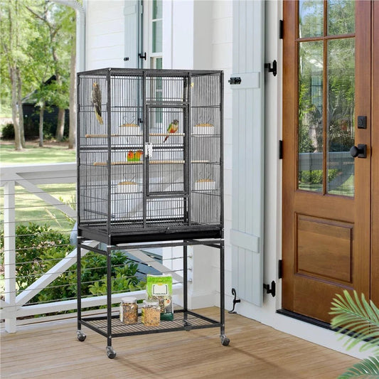 53.7'' H Rolling Bird Cage W/ Stand for Conures Parakeets Cockatiels,Black
