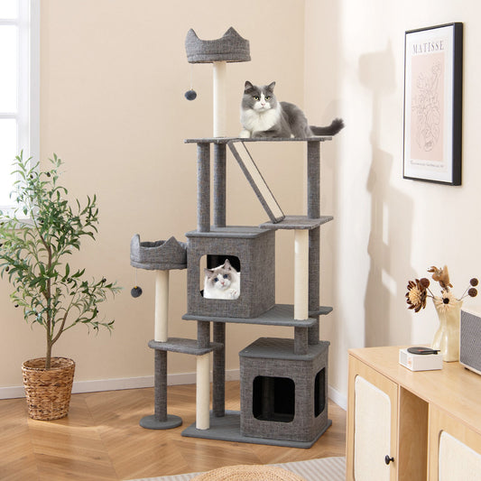 71 Inch Tall Cat Tree Multi-Level Large Cat Tower with Scratching Posts-Grey
