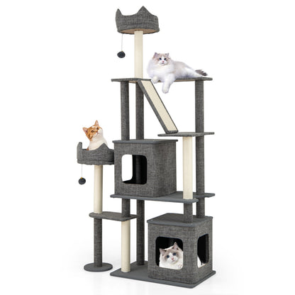 71 Inch Tall Cat Tree Multi-Level Large Cat Tower with Scratching Posts-Grey