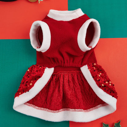 Autumn and Winter New Pet Plush Clothes Christmas Dog Dress Small Dog Teddy Dress Cat Clothes