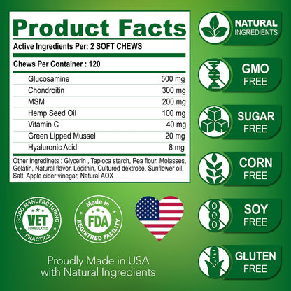 Hemp Hip & Joint Supplement for Dogs Glucosamine 120 Chews