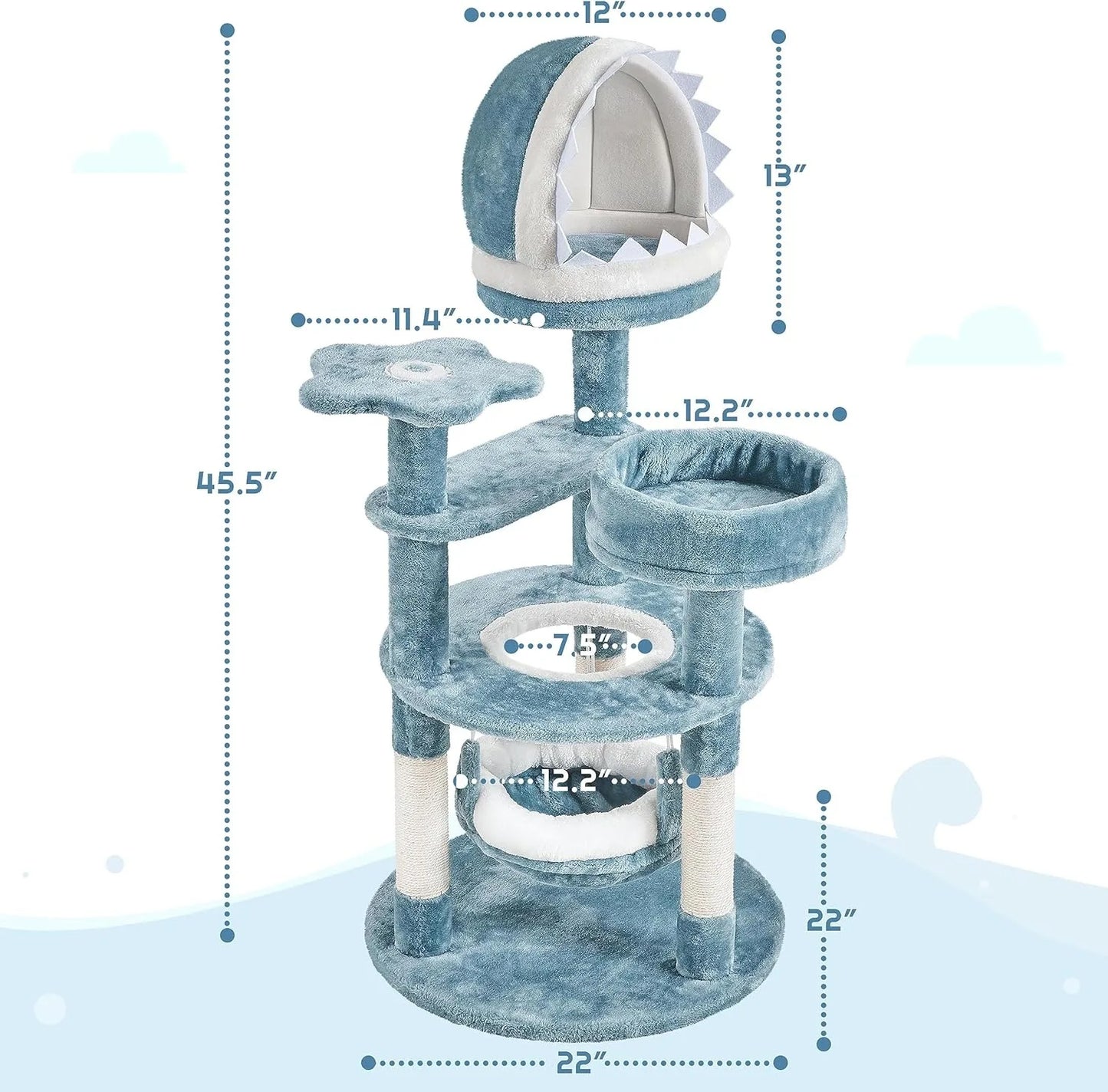 45.5in Ocean-Themed Cat Tree Tower,