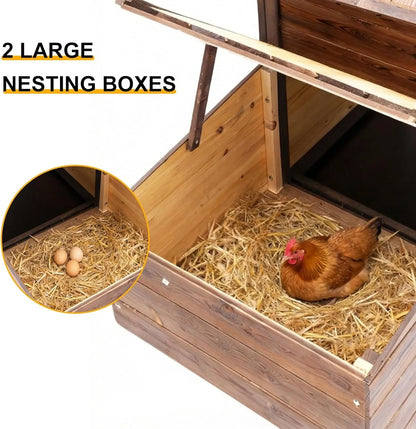 Large Outdoor Wooden Chicken Coop with 2 Nesting Boxes