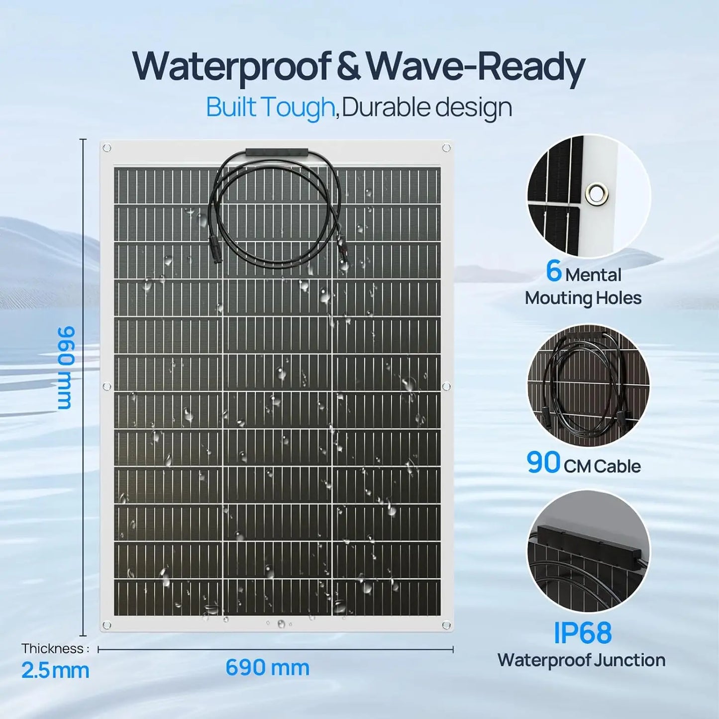130 Watt 12BB Flexible Solar Panels, Waterproof Monocrystalline