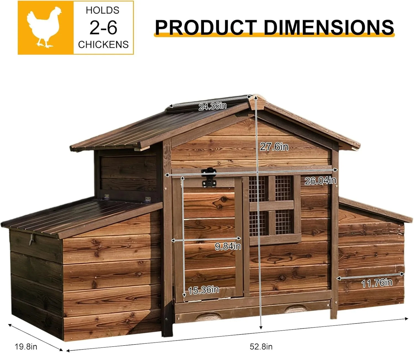 Large Outdoor Wooden Chicken Coop with 2 Nesting Boxes