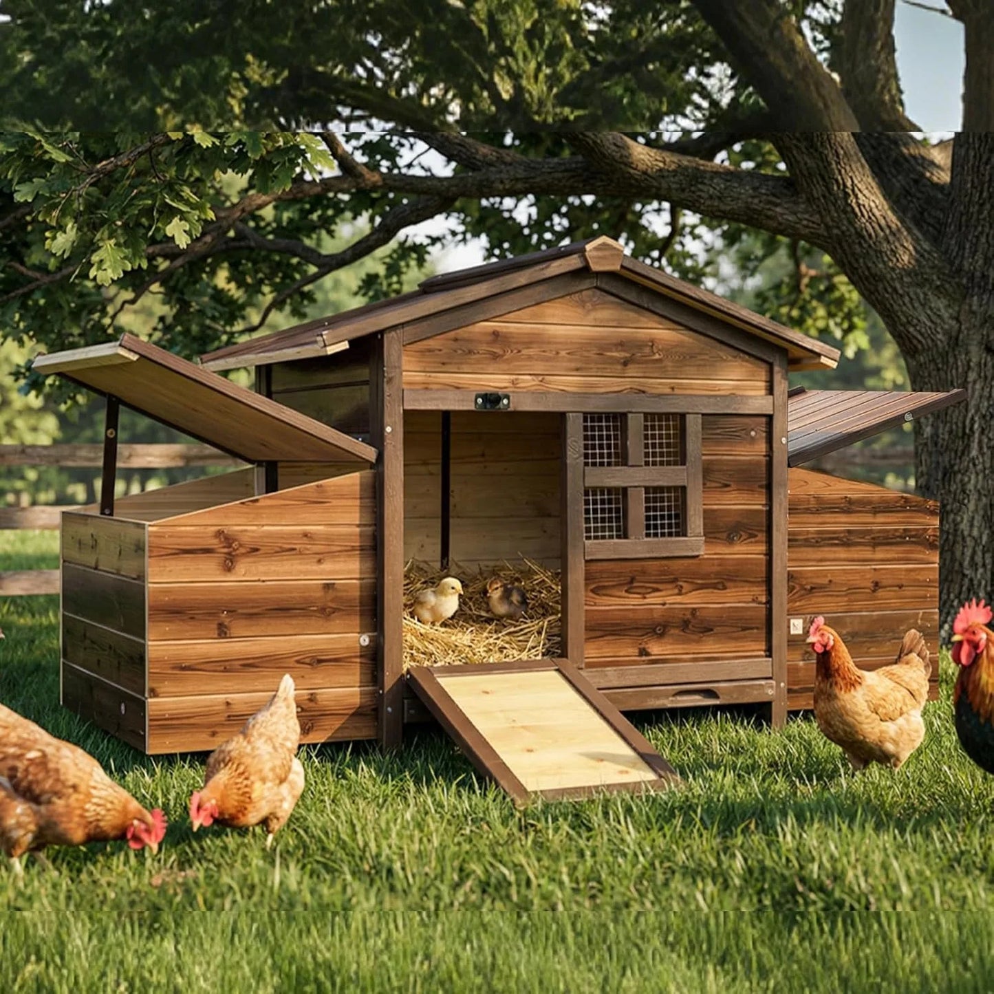 Large Outdoor Wooden Chicken Coop with 2 Nesting Boxes