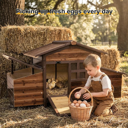 Large Outdoor Wooden Chicken Coop with 2 Nesting Boxes