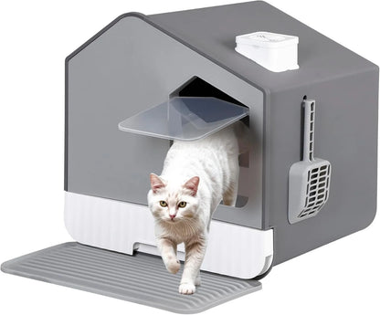 Extra Large Enclosed Cat Litter Box w/ Mat/ Litter Scoop,