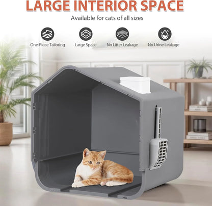 Extra Large Enclosed Cat Litter Box w/ Mat/ Litter Scoop,