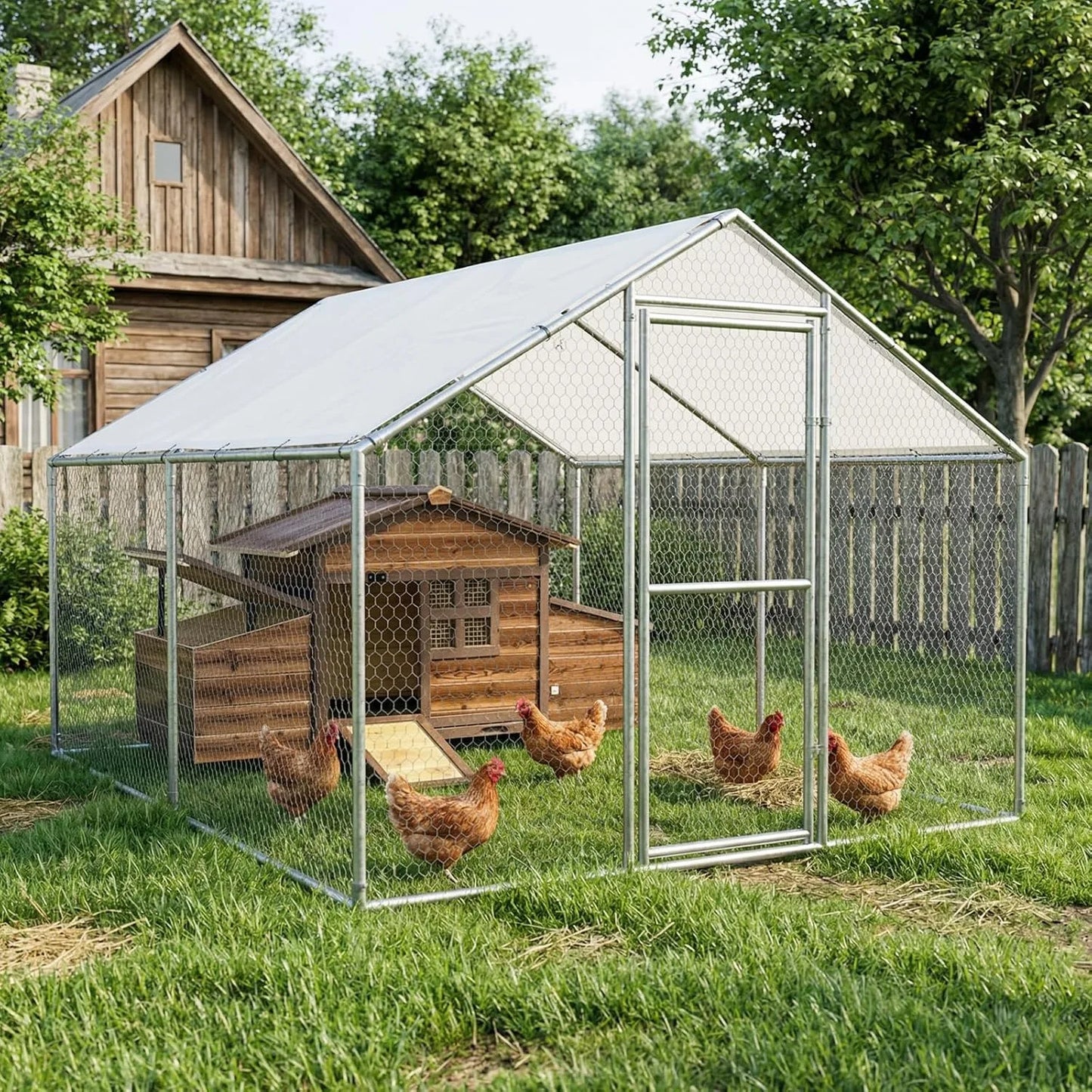 Large Outdoor Wooden Chicken Coop with 2 Nesting Boxes
