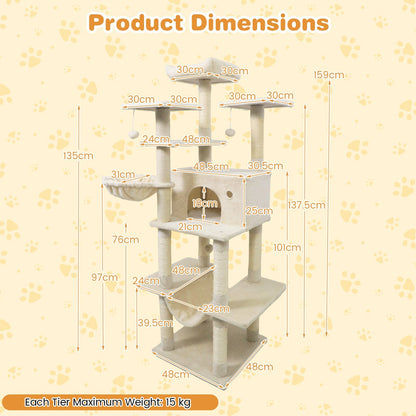 Large Cat Tree for Indoor Cats 63" Tall Cat Tower