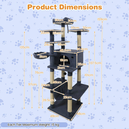 Large Cat Tree for Indoor Cats 63" Tall Cat Tower