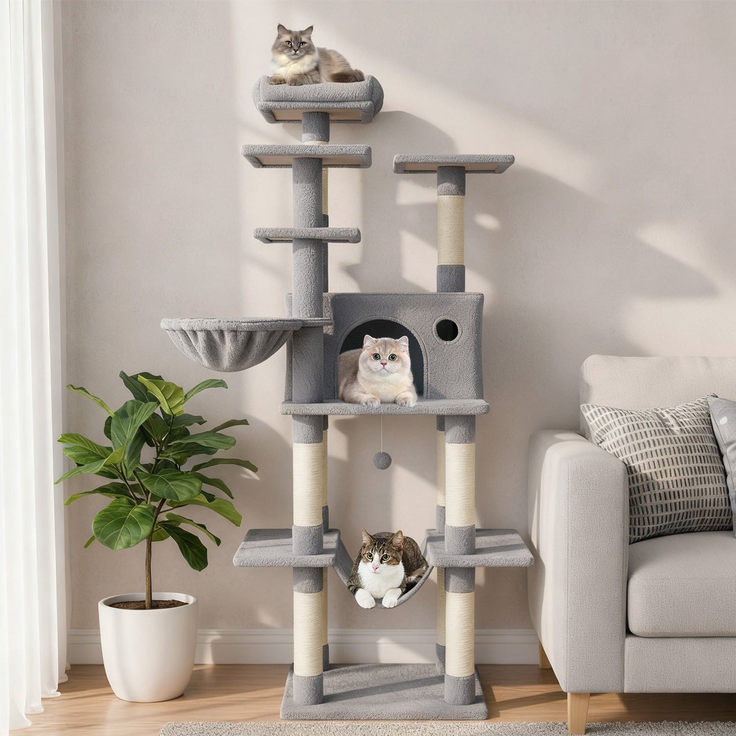 Large Cat Tree for Indoor Cats 63" Tall Cat Tower