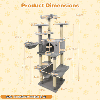 Large Cat Tree for Indoor Cats 63" Tall Cat Tower