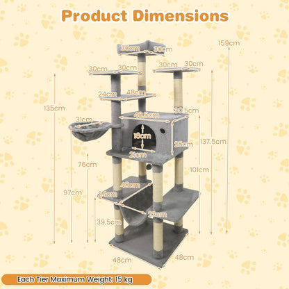 Large Cat Tree for Indoor Cats 63" Tall Cat Tower