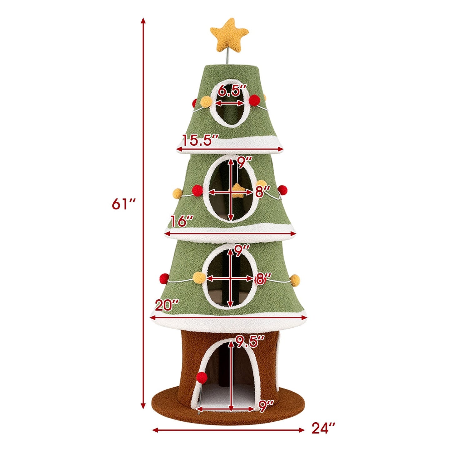 Large Christmas Cat Tree for Indoor Cats 61 Inch Cute Cat Tower with 4 Condos-Green