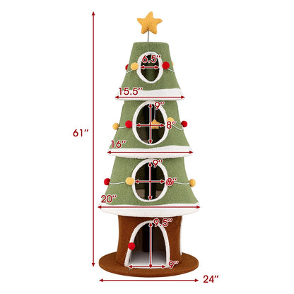 Large Christmas Cat Tree for Indoor Cats 61 Inch Cute Cat Tower with 4 Condos-Green