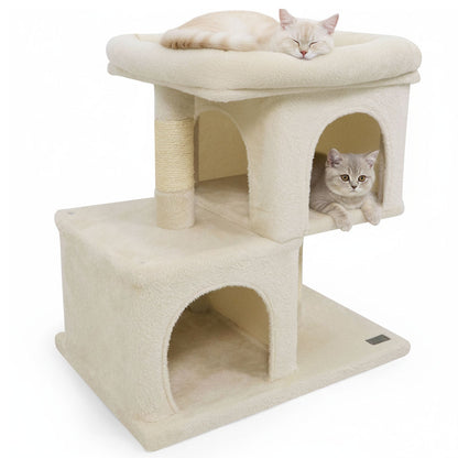Modern Cat Tree Space-saving Cat Tower with Upholstered Perch and 2 Cat Condos