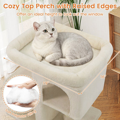 Modern Cat Tree Space-saving Cat Tower with Upholstered Perch and 2 Cat Condos