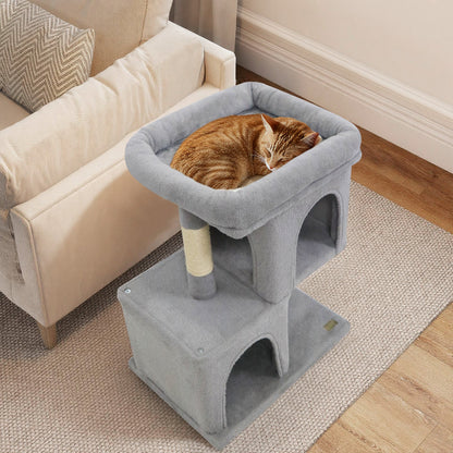 Modern Cat Tree Space-saving Cat Tower with Upholstered Perch and 2 Cat Condos