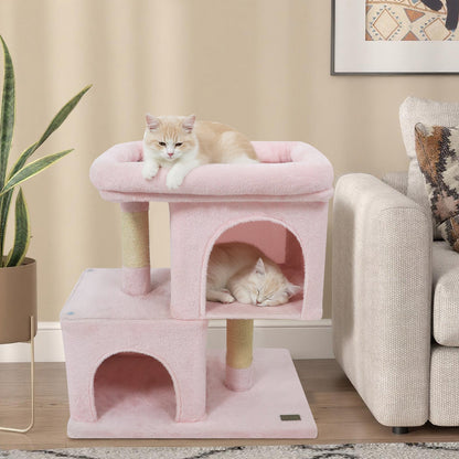 Modern Cat Tree Space-saving Cat Tower with Upholstered Perch and 2 Cat Condos