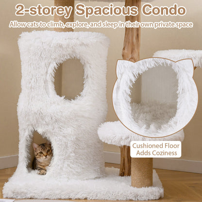 Modern Cat Tree for Indoor Cats 30.5 Cat Tower with Real Solid Wood Branches-White