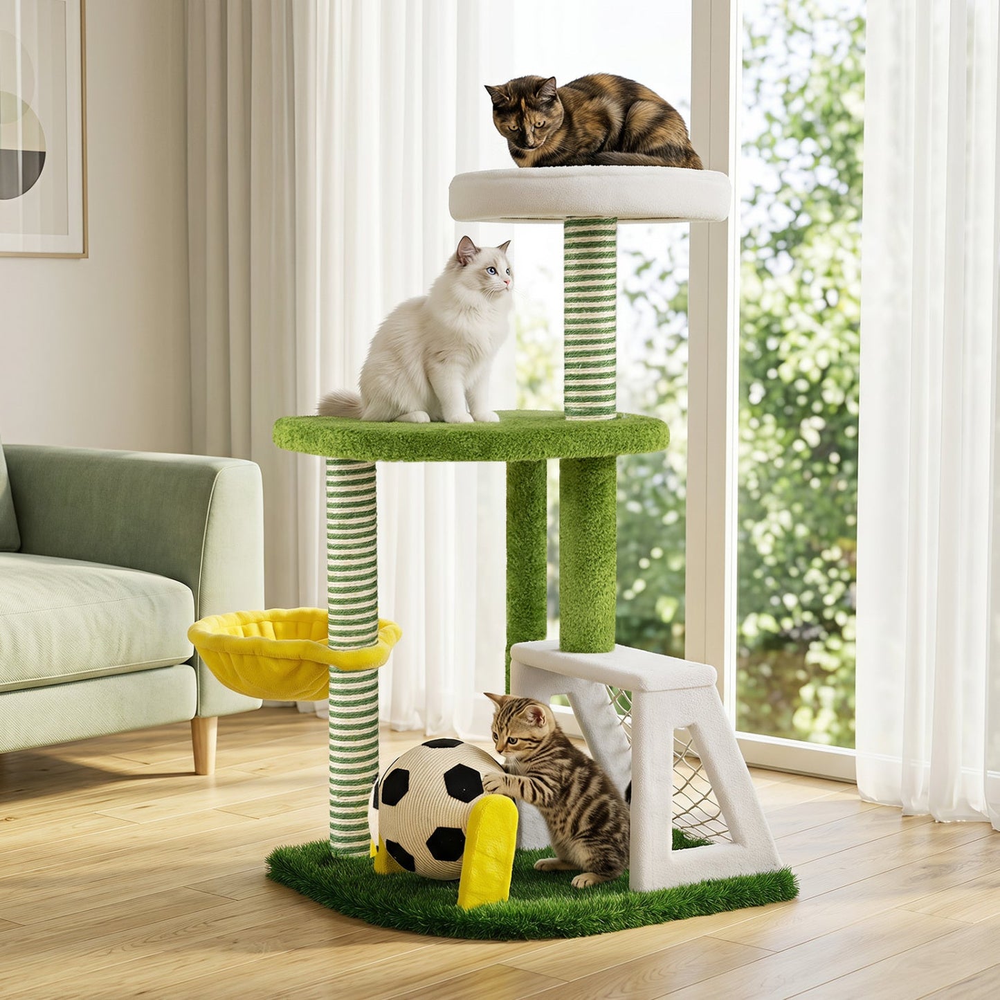 Multi-Level Cat Tree with Soccer Field & Hammock