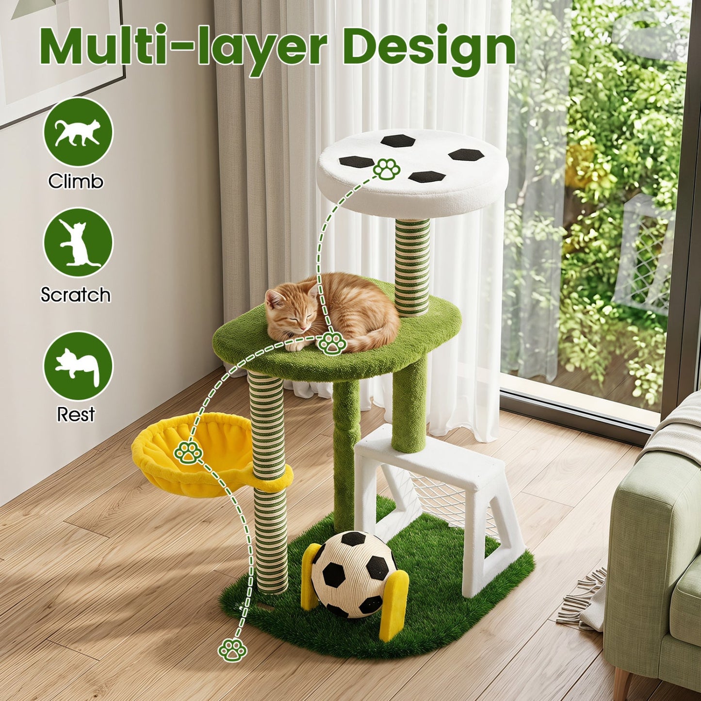 Multi-Level Cat Tree with Soccer Field & Hammock