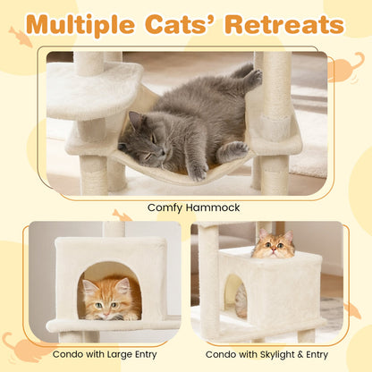 Multi-level Cat Tree Modern Cat Tower with Upholstered Perch and 2 Cat Condo