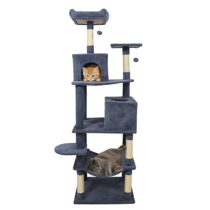 Multi-level Cat Tree Modern Cat Tower with Upholstered Perch and 2 Cat Condo