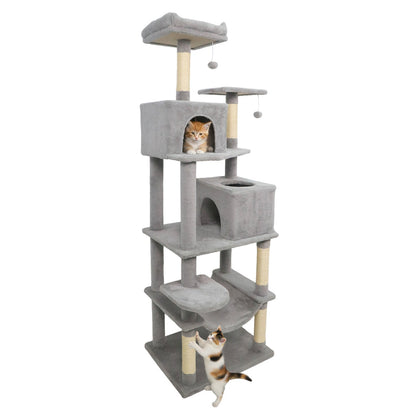 Multi-level Cat Tree Modern Cat Tower with Upholstered Perch and 2 Cat Condo