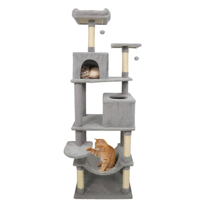 Multi-level Cat Tree Modern Cat Tower with Upholstered Perch and 2 Cat Condo