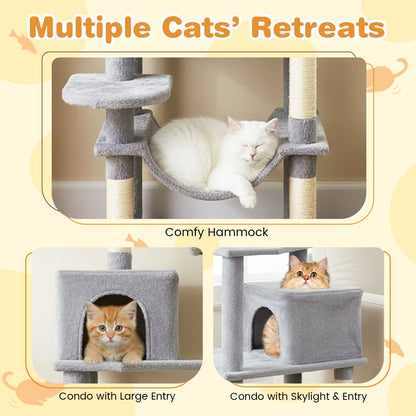 Multi-level Cat Tree Modern Cat Tower with Upholstered Perch and 2 Cat Condo