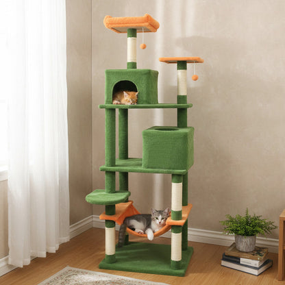 Multi-level Cat Tree Modern Cat Tower with Upholstered Perch and 2 Cat Condo