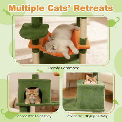 Multi-level Cat Tree Modern Cat Tower with Upholstered Perch and 2 Cat Condo