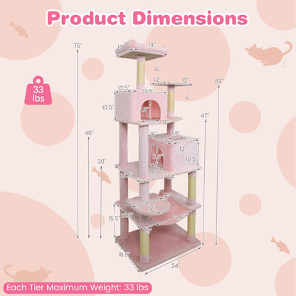 Multi-level Cat Tree Modern Cat Tower with Upholstered Perch and 2 Cat Condo
