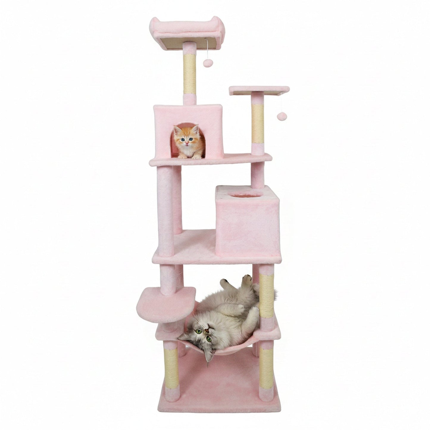 Multi-level Cat Tree Modern Cat Tower with Upholstered Perch and 2 Cat Condo