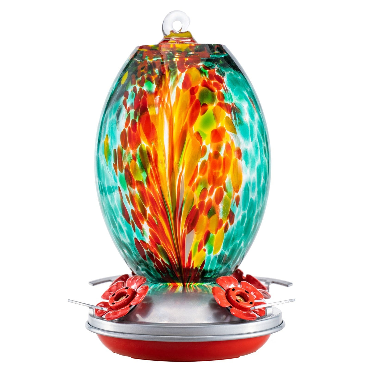 Meadow Confetti Olive Hand Blown Glass Hummingbird Feeder OL04G